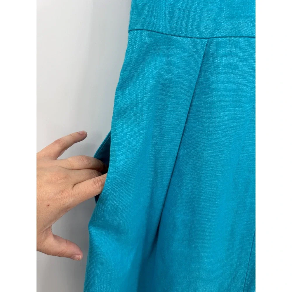 Kate Spade Dress Womens 14 Blue Aqua Linen Blend Cleo‎ Sleeveless Pockets NEW